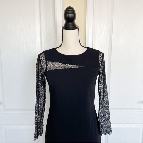 Giani Bini Size 0 Black Evening Dress with French Angle Cut Delicate Lacy Detail - Picture 2 of 13
